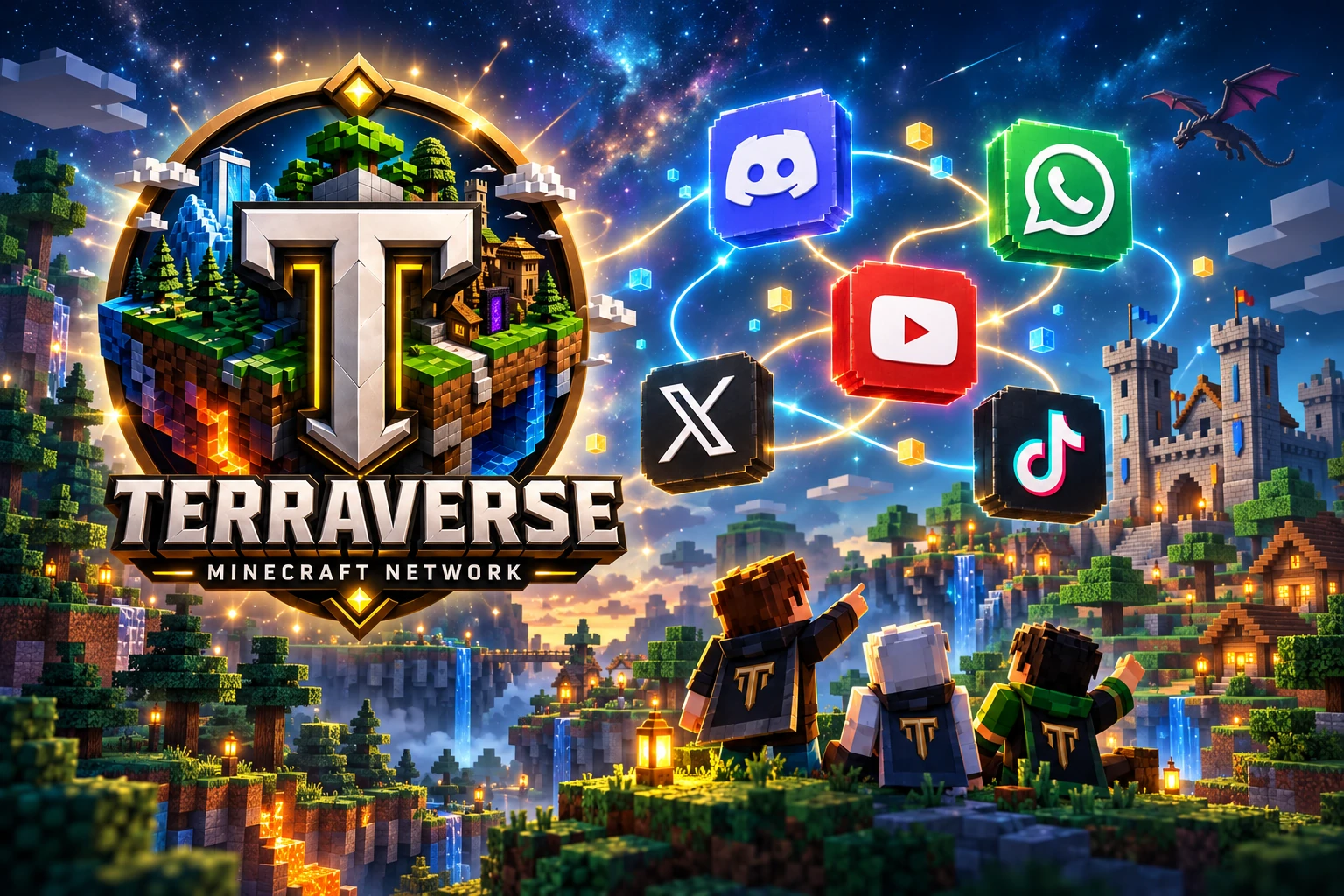 Terraverse y su comunidad de Minecraft conectados con Discord, WhatsApp, X, TikTok y YouTube